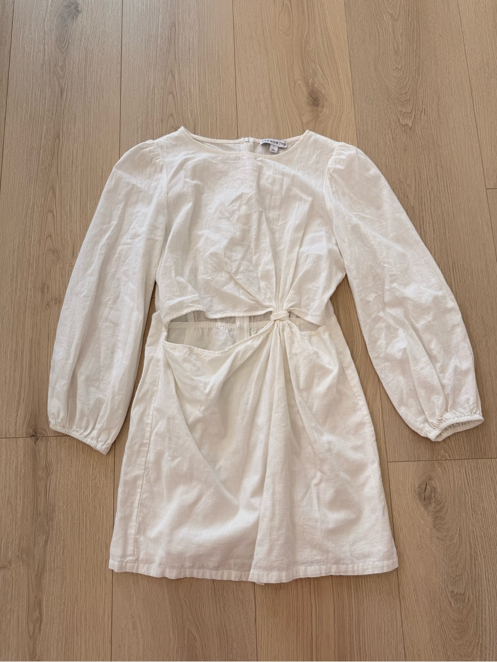 AND NOW THIS White Linen-Look Puff Sleeve dress womens large